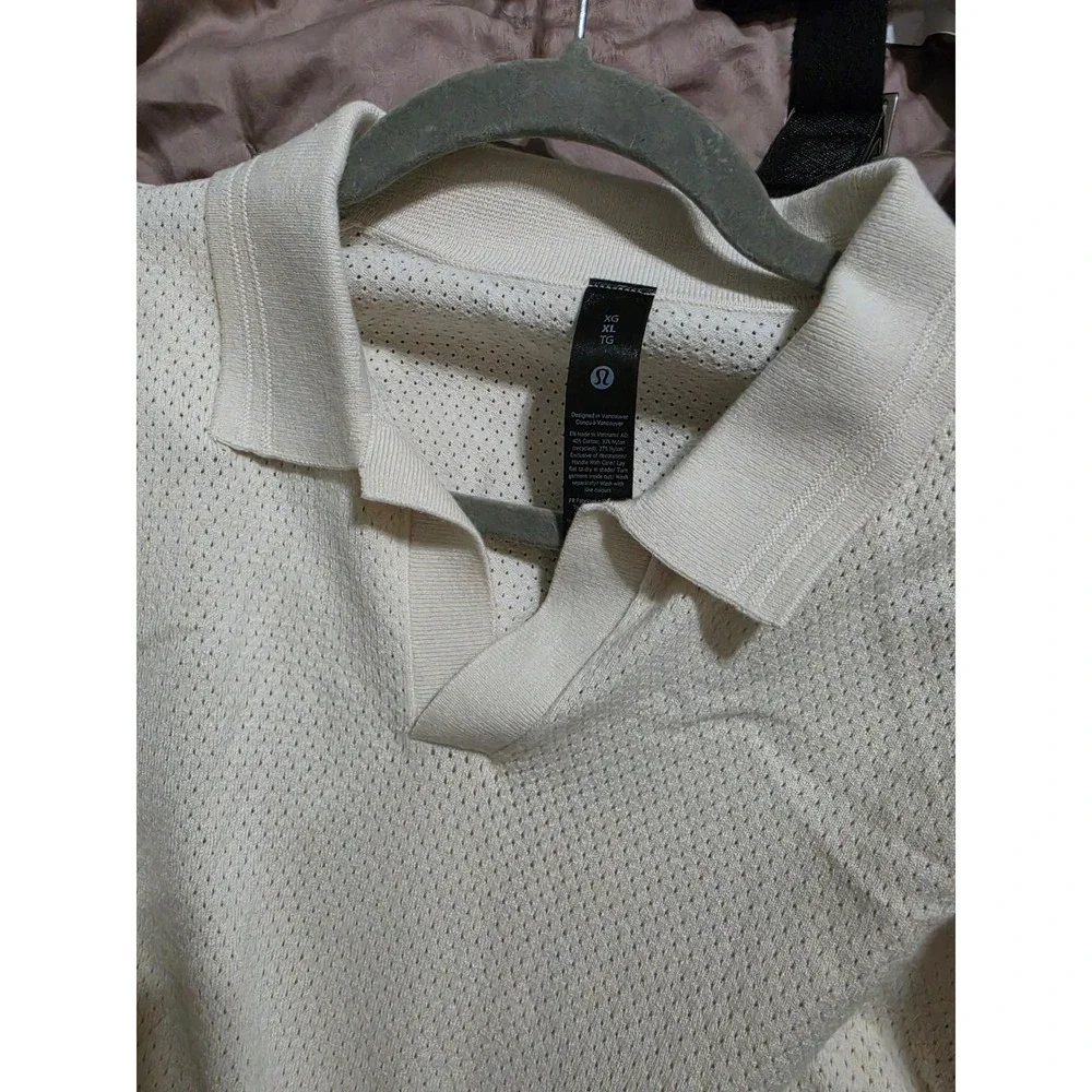 Lululemon Cotton-Blend Knit Long-Sleeve Polo Light Ivory XL LM3GX1S NWT